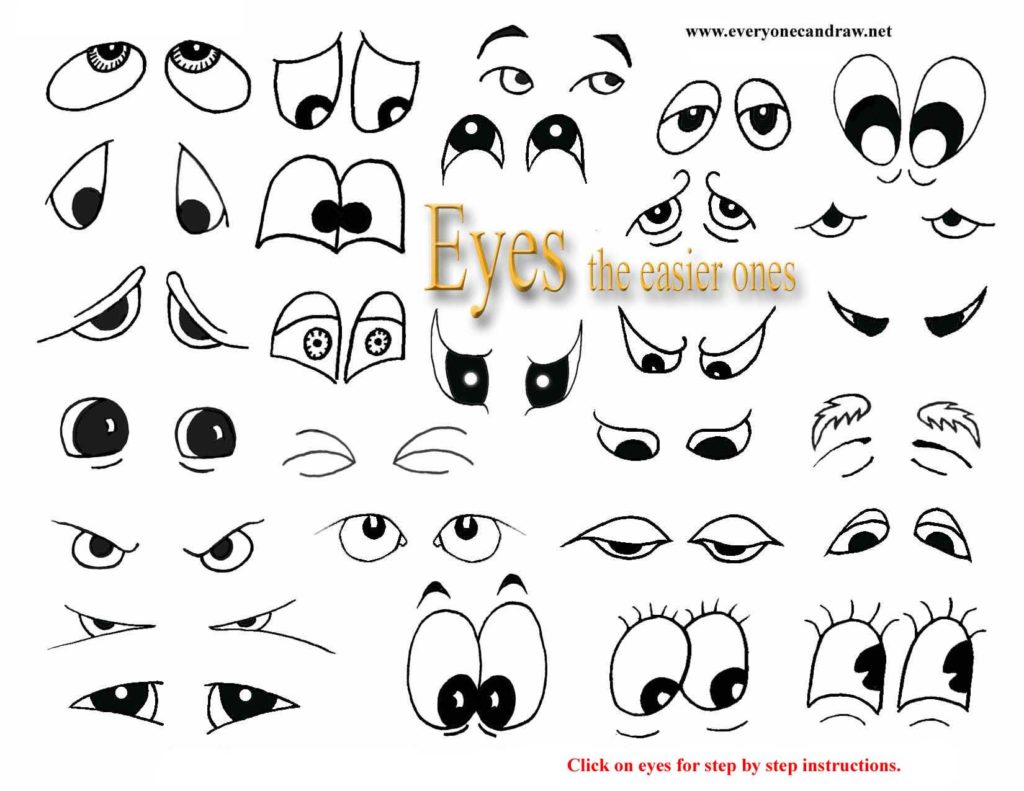 How to draw cartoon eyes, mix and match to create your cartoons.